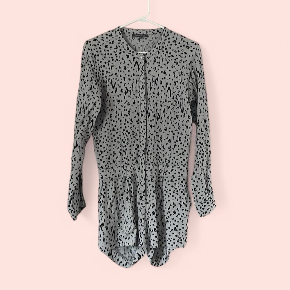 Michael Stars Black and White Peplum Blouse with Mandarin Collar